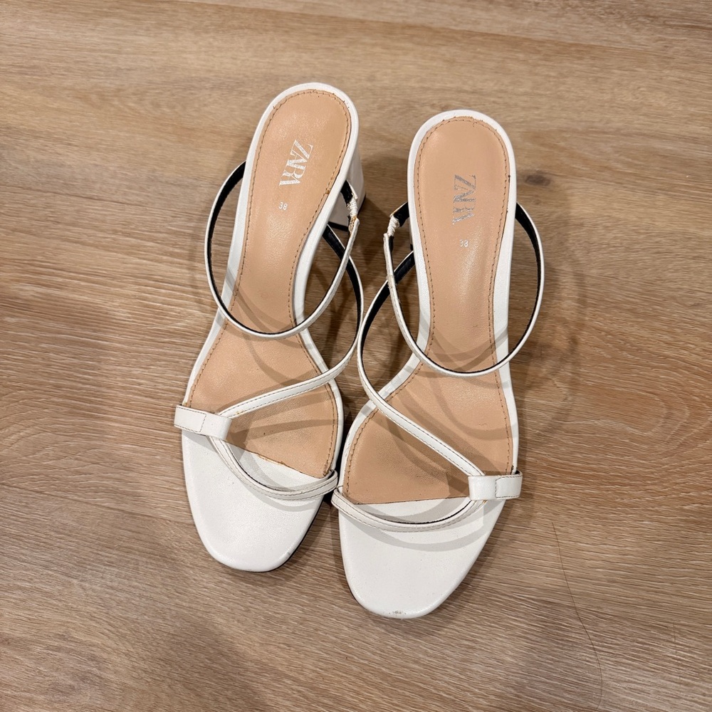 Zara White Block Heels
